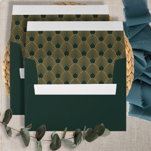 Gold and Emerald Green Art Deco Pattern    Envelope