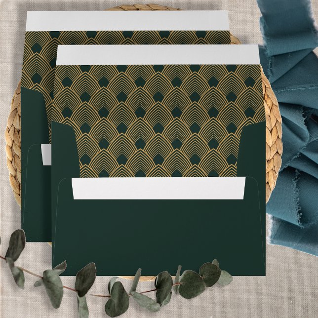 Gold and Emerald Green Art Deco Pattern    Envelope (Creator Uploaded)