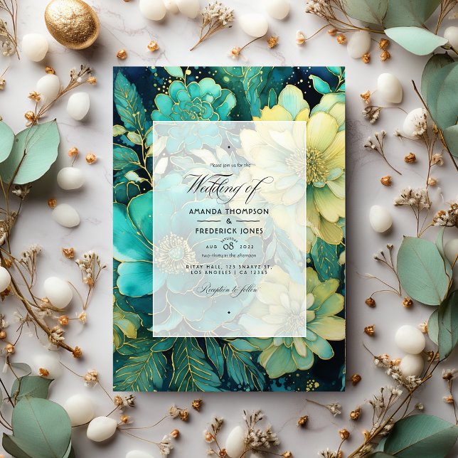 Gold and Emerald Green Floral Wedding Invitation (Creator Uploaded)