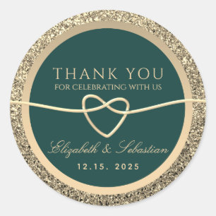 Gold and Emerald Green Wedding Thank You Classic Round Sticker