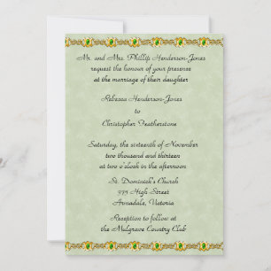 Gold and Emerald Jewel Wedding Invitation