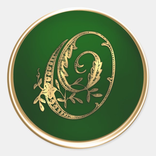 Gold and Emerald Monogram O Envelope Seal (Front)