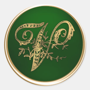 Gold and Emerald Monogram V Envelope Seal