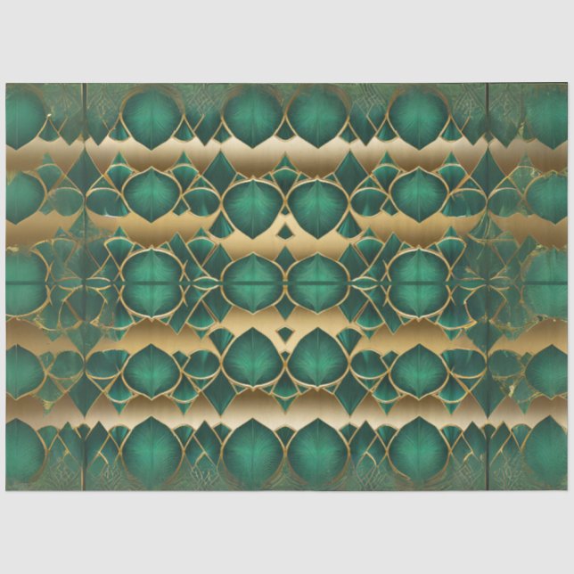 Gold and Emerald Pattern Decoupage Tissue Paper (Front)