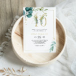 Gold and Eucalyptus 40th Birthday Party Invitation<br><div class="desc">This gold and eucalyptus 40th birthday party invitation is perfect for an elegant 40th birthday celebration. The design features hand-painted watercolor green,  gold,  and blue leaves and flowers neatly arranged into bouquets and geometric elegant frames.</div>