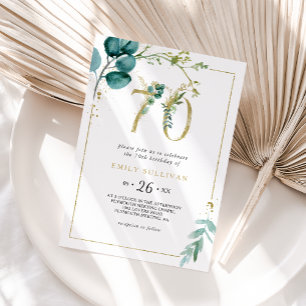Gold and Eucalyptus 70th Birthday Party Invitation