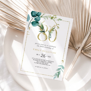 Gold and Eucalyptus 80th Birthday Party Invitation