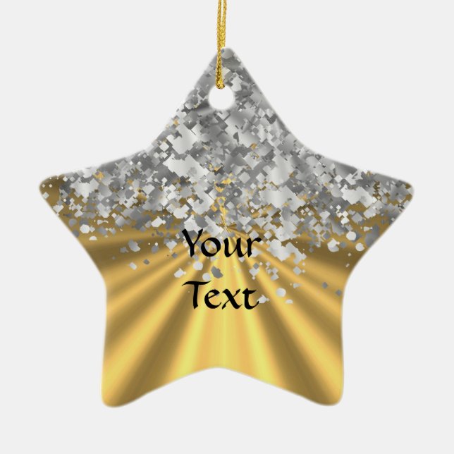 Gold and faux glitter personalised ceramic ornament (Front)