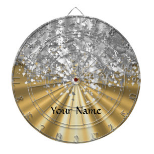 Gold and faux glitter personalised dartboard