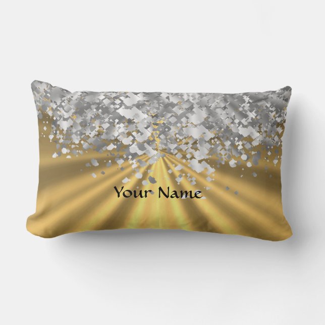 Gold and faux glitter personalised lumbar cushion (Front)