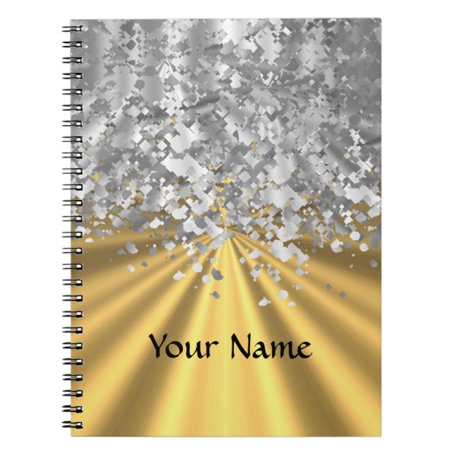 Gold and faux glitter personalised notebook (Front)