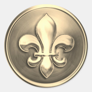 Gold and Fleur de Lis Embossed Look Classic Round Sticker