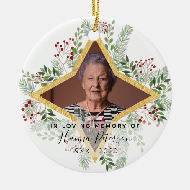 Gold and floral Memorial Ornament (Front)