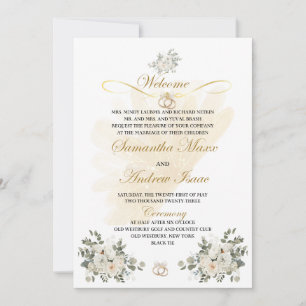Gold and floral peach  Formal Wedding Invitation