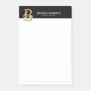 Gold and flowers lettering Monogram B Post-it Notes