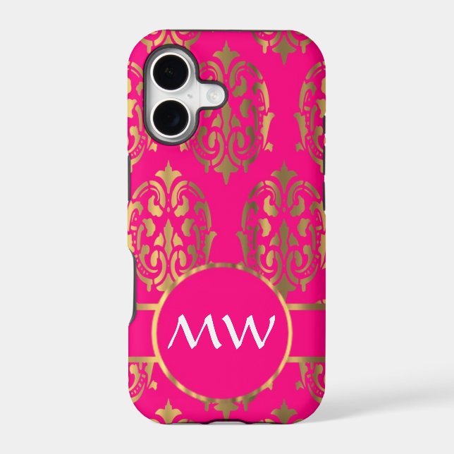 Gold and fuchsia pink damask pattern (Back)