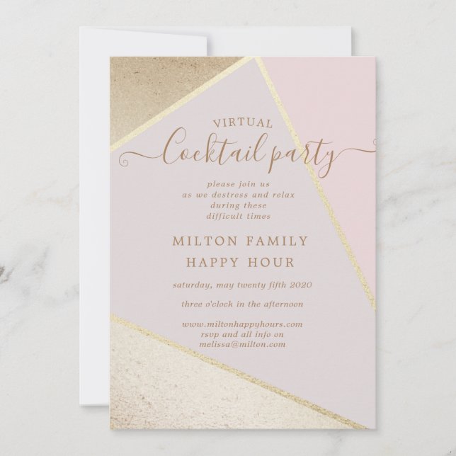 gold and glitter faux foil virtual cocktail party invitation (Front)