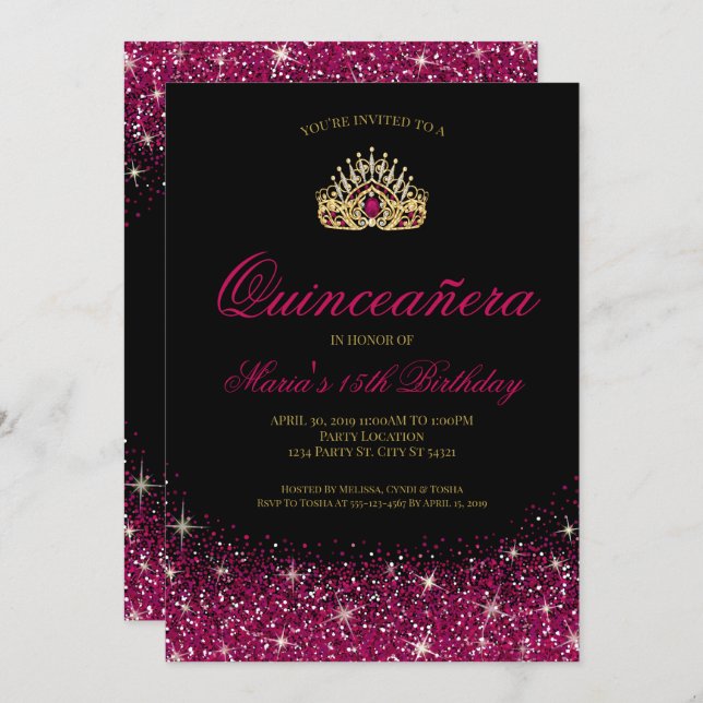Gold and Glitter, Glam Quinceañera Invitation (Front/Back)