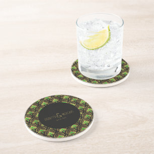 Gold and green Art Deco pattern Coaster
