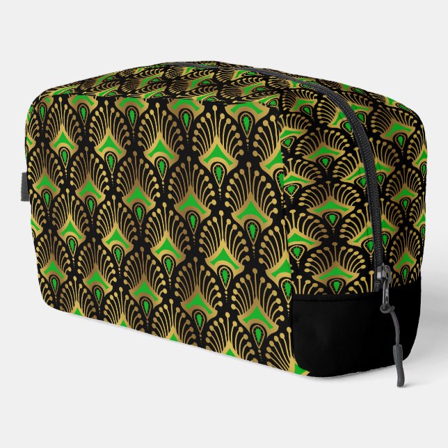 Gold and green Art Deco pattern Dopp Kit (Right Corner)