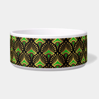 Gold and green Art Deco pattern on black