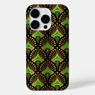 Gold and green Art Deco pattern on black Case-Mate iPhone 14 Pro Case