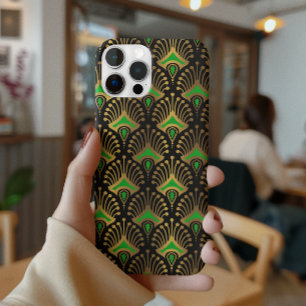 Gold and green Art Deco pattern on black Case-Mate iPhone 14 Pro Case