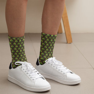 Gold and green Art Deco pattern on black Socks