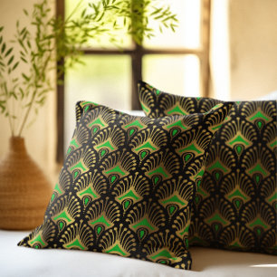 Gold and green Art Deco seamless pattern Cushion
