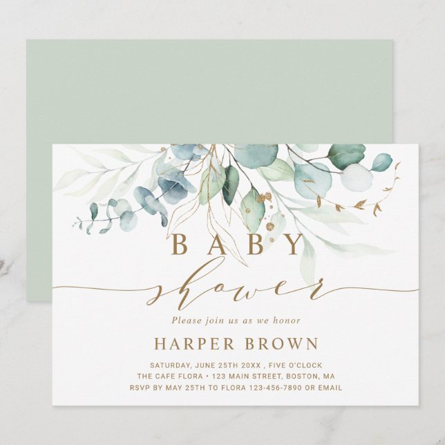 Gold and Green Botanical Bridal Shower Invitation (Front/Back)