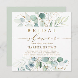 Gold and Green Botanical Bridal Shower Square Invitation