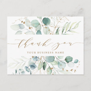 Gold and Green Botanical Business Thank You Postcard