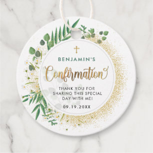 Gold And Green Botanical Confirmation Thank You Favour Tags