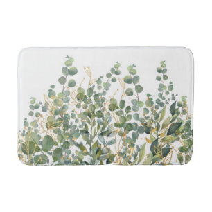 Gold And Green Botanical Eucalyptus Leaves Bath Mat