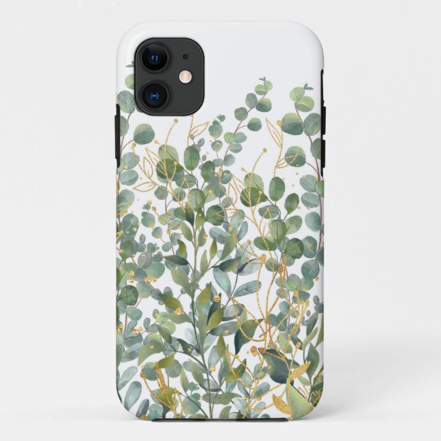 Gold And Green Botanical Eucalyptus Leaves Case-Mate iPhone Case (Back)