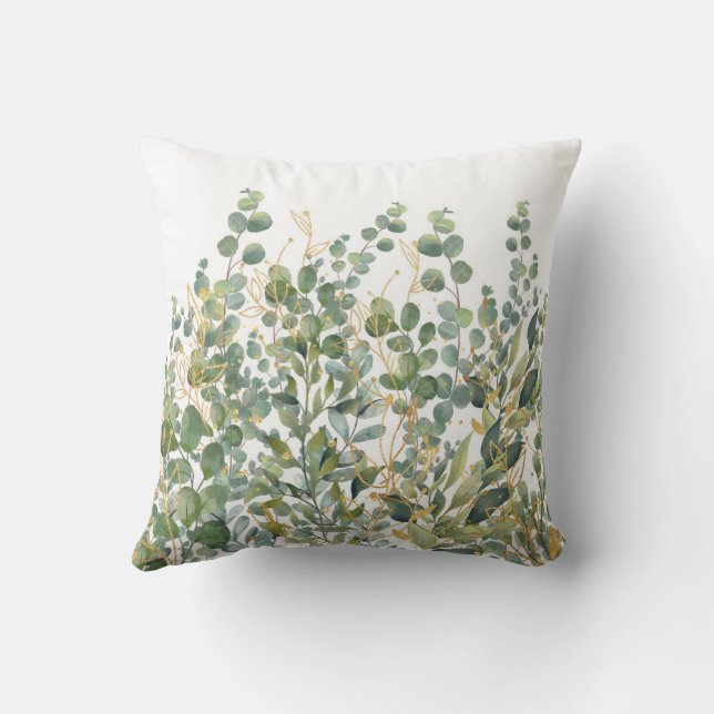 Gold And Green Botanical Eucalyptus Leaves Cushion (Back)