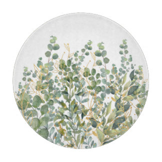 Gold And Green Botanical Eucalyptus Leaves Cutting Board