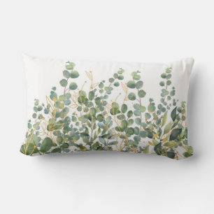 Gold And Green Botanical Eucalyptus Leaves Lumbar Cushion