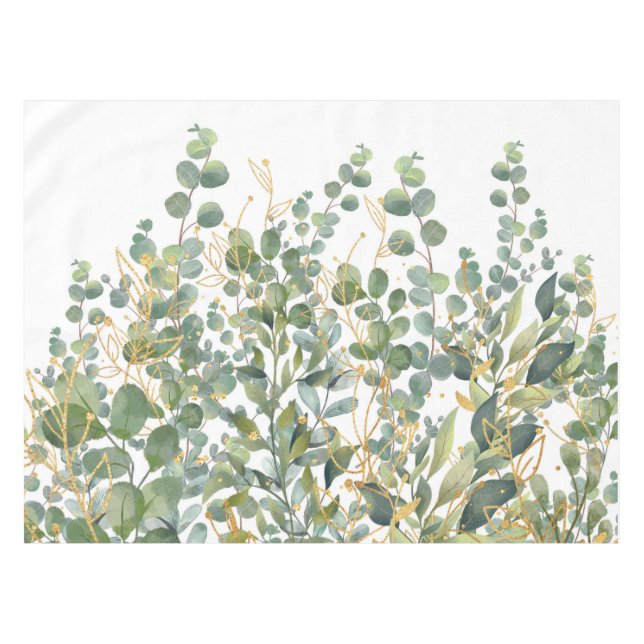 Gold And Green Botanical Eucalyptus Leaves Tablecloth (Front (Horizontal))