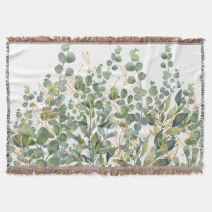 Gold And Green Botanical Eucalyptus Leaves Throw Blanket