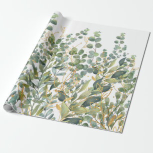Gold And Green Botanical Eucalyptus Leaves Wrapping Paper