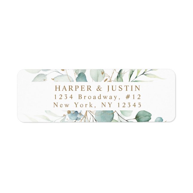 Gold and Green Botanical Return Address Label (Front)