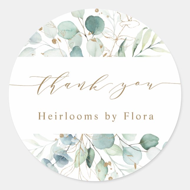 Gold and Green Botanical Small Business Thank You Classic Round Sticker (Front)