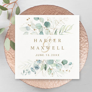 Gold and Green Botanical Wedding Napkin