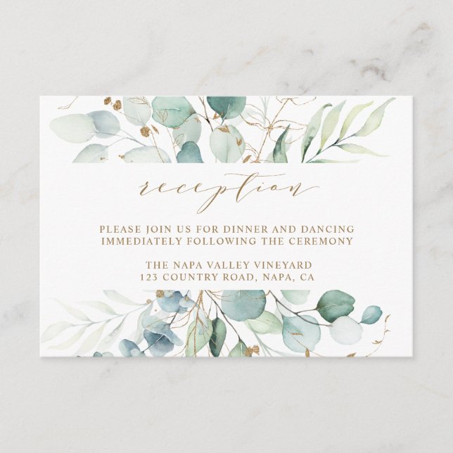 Gold and Green Botanical Wedding Reception Enclosu Enclosure Card (Front)