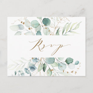 Gold and Green Botanical Wedding RSVP Postcard