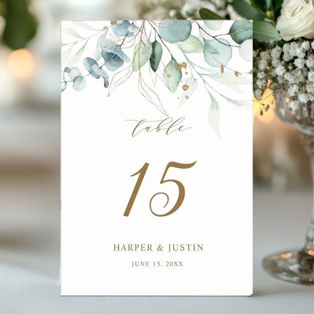 Gold and Green Botanical Wedding Table Number (Creator Uploaded)