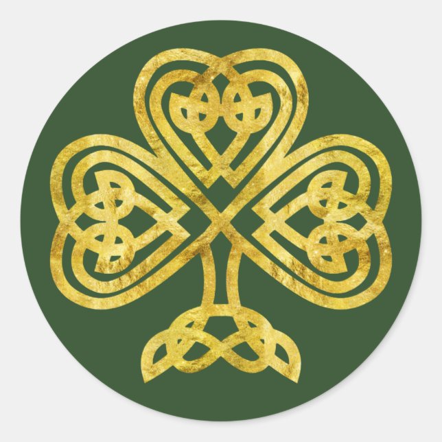 Gold and Green Celtic Knot Shamrock Sticker (Front)