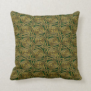 Gold And Green Celtic Spiral Knots Pattern Cushion