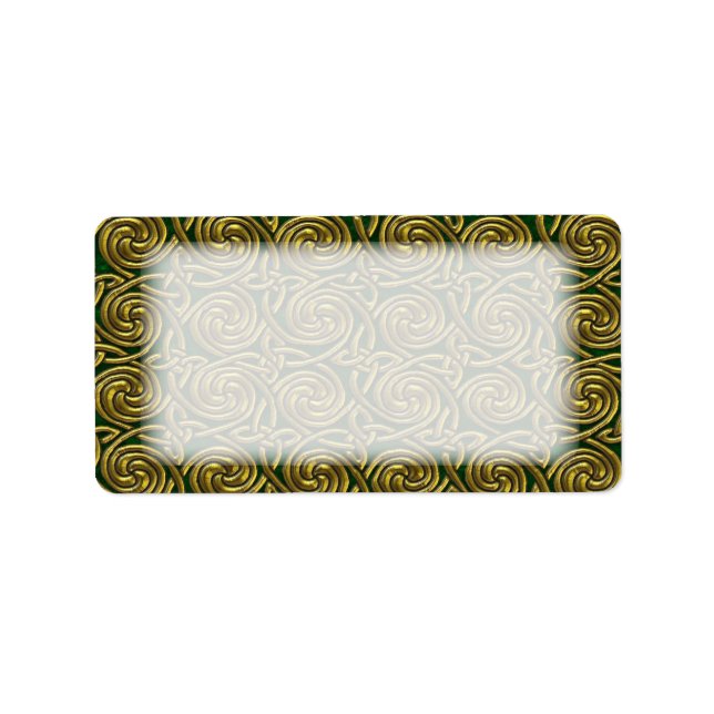 Gold And Green Celtic Spiral Knots Pattern Label (Front)